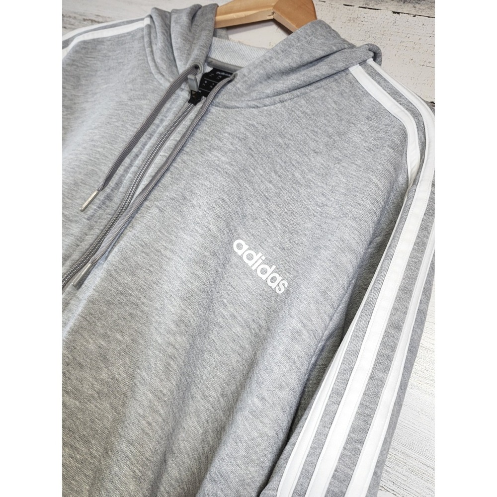 Adidas Full Zip Hoodie Mens 2XL Gray 3-Stripe Fleece Athleisure